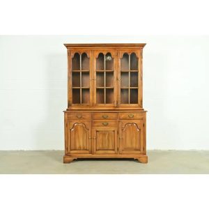 Statton Georgian Carved Cherry Wood Breakfront Bookcase or Dining Cabinet
