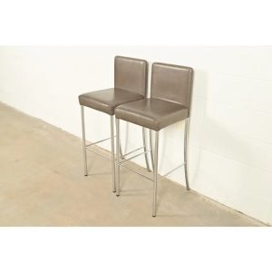 Steelcase Coalesse Modern Leather and Chrome Bar Stools, Pair