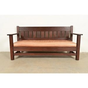 Stickley Brothers Style Antique Mission Oak Arts & Crafts Open Arm Settle Sofa, Circa 1910