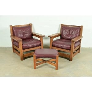Stickley Mission Oak Arts & Crafts Eastwood Lounge Chairs With Ottoman