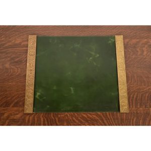 Tiffany Studios New York Zodiac Bronze Doré Blotter Ends With Leather Desk Blotter