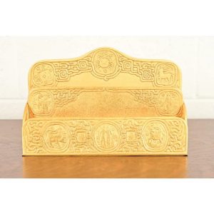 Tiffany Studios New York Zodiac Pattern Bronze Doré Letter Rack
