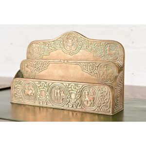 Tiffany Studios New York Zodiac Pattern Bronze Doré Letter Rack