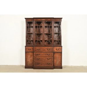 Baker Furniture Georgian Carved Mahogany Breakfront Bookcase Cabinet With Secretary Desk