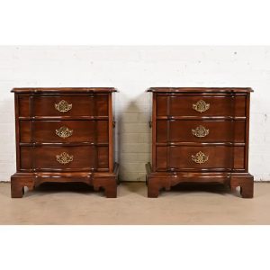 Harden Furniture Georgian Solid Cherry Wood Three-Drawer Bedside Chests, Pair