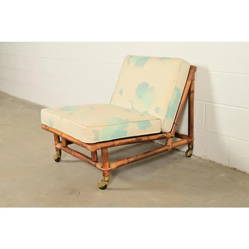 John Wisner for Ficks Reed Mid-Century Hollywood Regency Bamboo Rattan Lounge Chair, 1950s