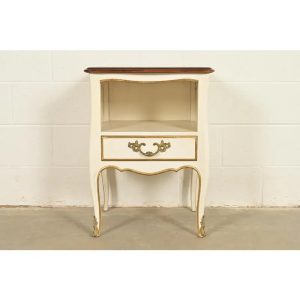 Kindel Furniture French Provincial Louis XV Cream Lacquered and Gold Gilt Nightstand, 1970s