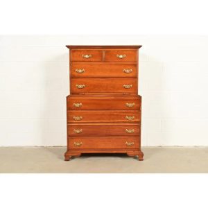 L. & J. G. Stickley Georgian Solid Cherry Wood Eight-Drawer Highboy Dresser, 1957
