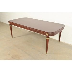 Maison Jansen Style French Regency Louis XVI Mahogany and Gilt Bronze Extension Dining Table, Newly Refinished