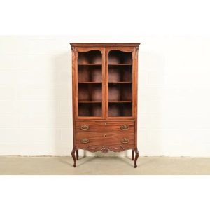 Antique Victorian Carved Mahogany Bookcase or Bar Cabinet, Circa 1890s