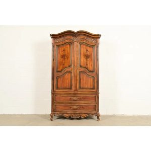 Drexel Heritage French Provincial Louis XV Carved Walnut Armoire Dresser or Linen Press