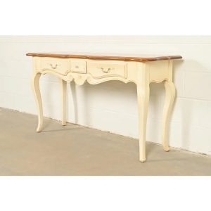 Ethan Allen French Country Cream Lacquered Maple Top Console Table