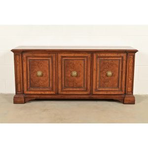 Henredon French Regency Louis XVI Carved Walnut and Oak Sideboard Credenza or Bar Cabinet