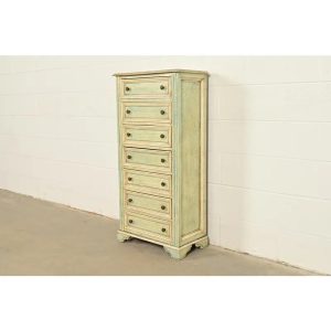 Italian Neoclassical Green and Cream Painted Lingerie Chest or Semainier