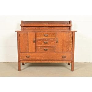 L. & J. G. Stickley Antique Mission Oak Arts & Crafts Sideboard or Bar Cabinet, Circa 1910