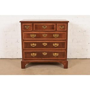 Henredon Georgian Banded Mahogany and Burl Wood Chest of Drawers, Newly Refinished
