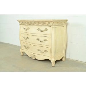 Henredon French Rococo Louis XV Carved Oak and Silver Gilt Marble Top Commode or Chest of Drawers