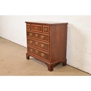 Henredon Georgian Banded Mahogany and Burl Wood Chest of Drawers, Newly Refinished