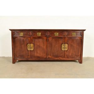 Henredon Hollywood Regency Chinoiserie Walnut Sideboard Credenza, Circa 1970s