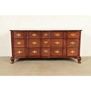 Kindel Furniture Georgian Carved Solid Mahogany Block Front Triple Dresser