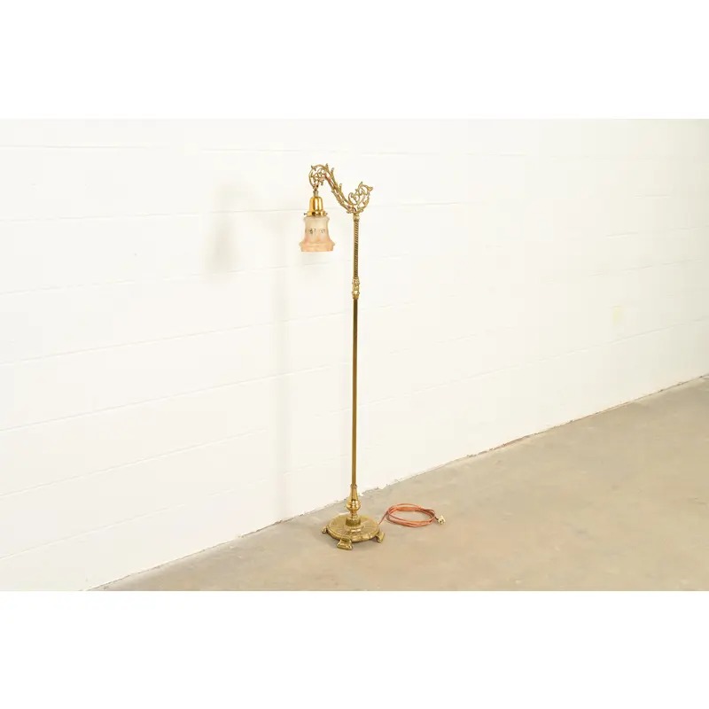 Antique Art Nouveau Brass Bridge Arm Floor Lamp - Image 2