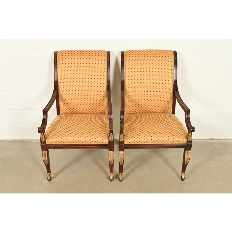 Baker Furniture Style Regency Carved Mahogany and Gold Gilt Armchairs, Pair - Image 2