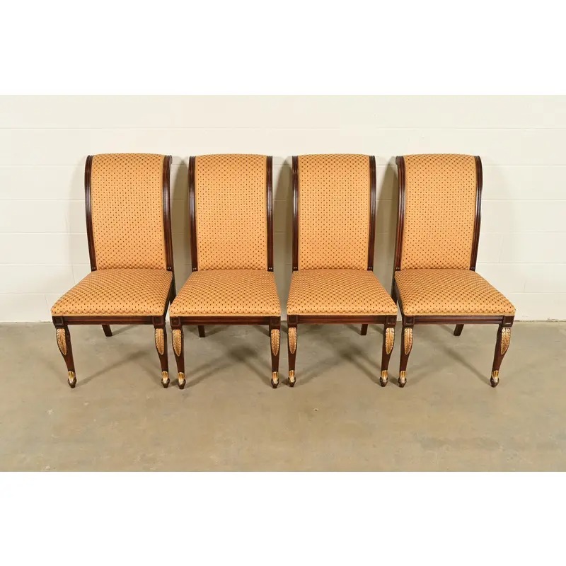 Baker Furniture Style Regency Carved Mahogany and Gold Gilt Dining Chairs, Set of Four - Image 2