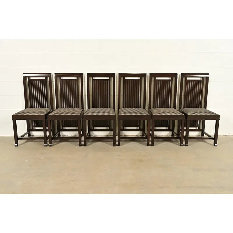 Frank Lloyd Wright for Cassina Arts & Crafts Dark Cherry Wood Dining Chairs, Set of Six - Image 2