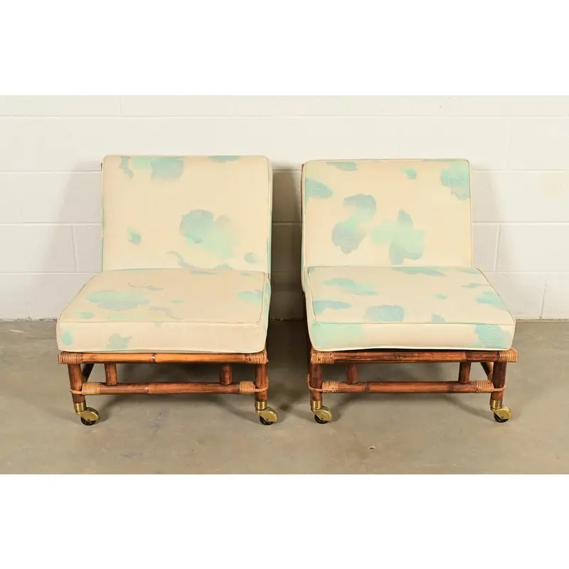 John Wisner for Ficks Reed Mid-Century Hollywood Regency Bamboo Rattan Lounge Chairs, Pair - Image 2