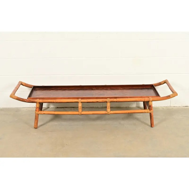 John Wisner for Ficks Reed Mid-Century Hollywood Regency Pagoda Coffee Table, 1950s - Image 2