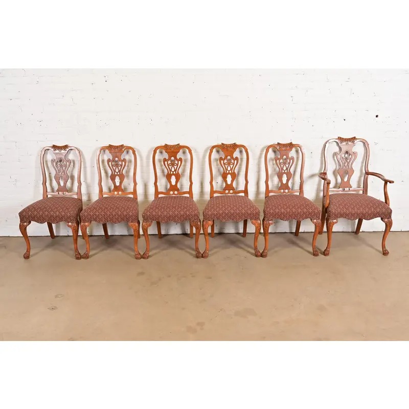Romweber Antique Georgian Carved Walnut Dining Chairs, Set of Six - Image 2