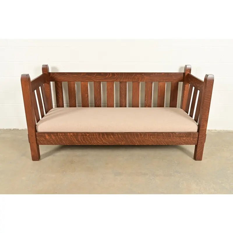 Stickley Brothers Antique Mission Oak Arts and Crafts Settle Sofa, Fully Restored - Image 2