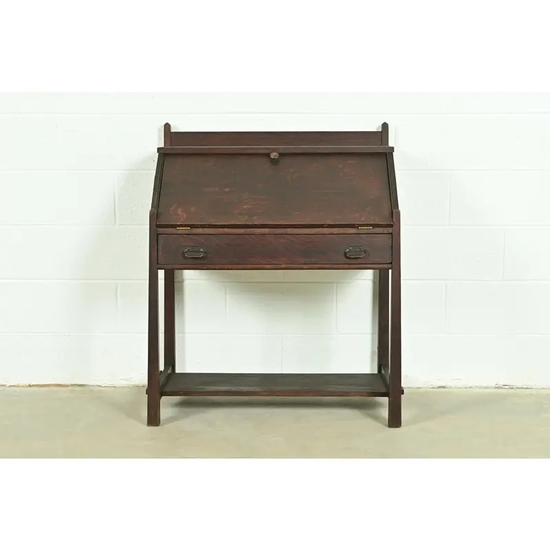Stickley Brothers Style Antique Mission Oak Arts & Crafts Drop Front Secretary Desk, Circa 1910 - Image 2