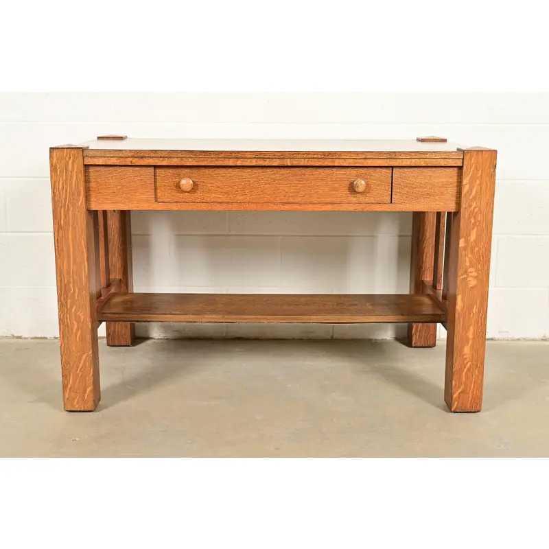Stickley Brothers Style Antique Mission Oak Arts & Crafts Writing Desk or Library Table, Circa 1900 - Image 2