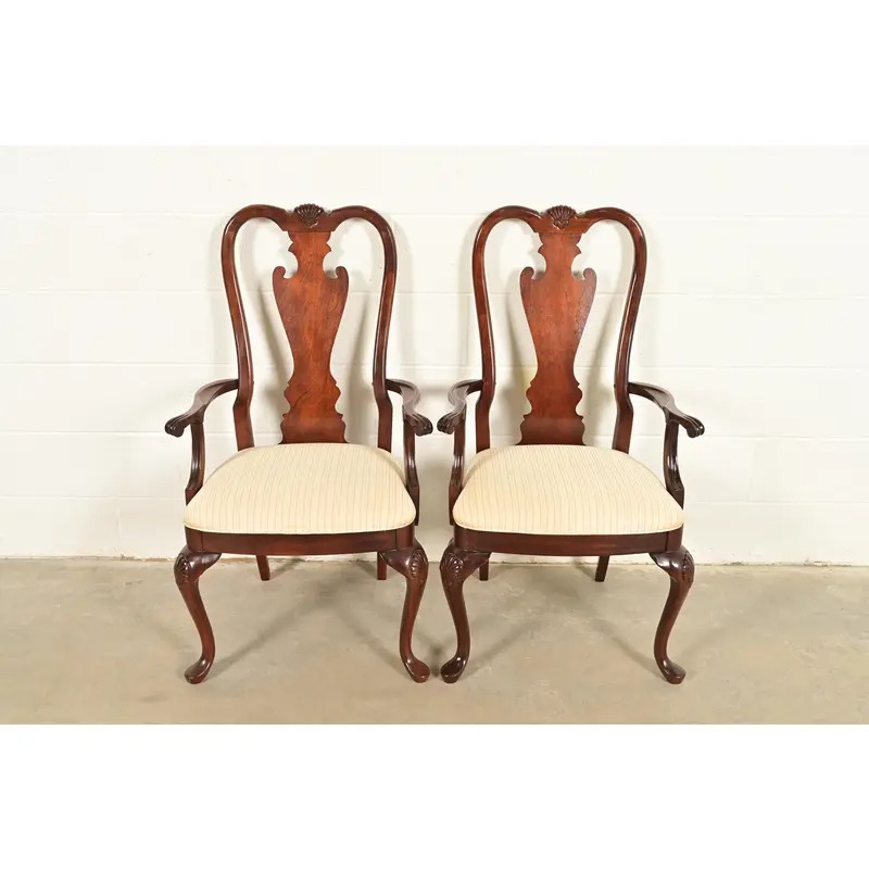 Thomasville Queen Anne Carved Solid Mahogany Armchairs, Pair - Image 2