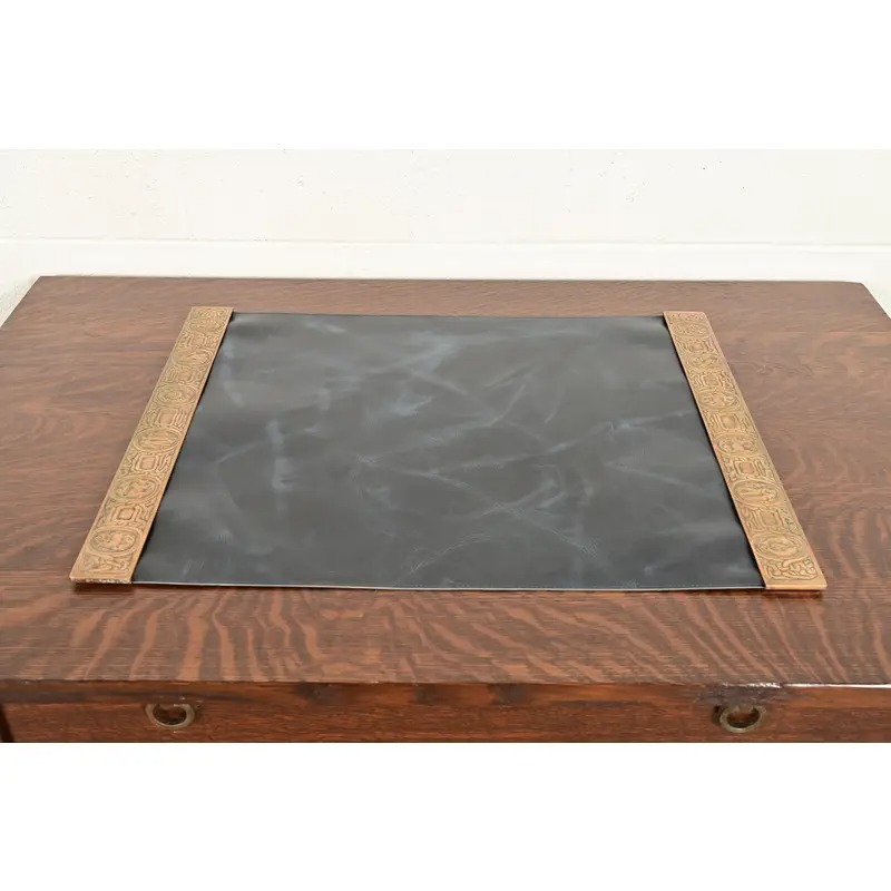 Tiffany Studios New York Zodiac Bronze Blotter Ends With Leather Desk Blotter - Image 2