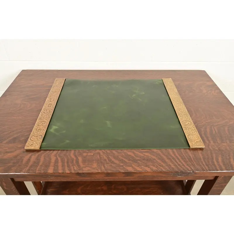 Tiffany Studios New York Zodiac Bronze Doré Blotter Ends With Leather Desk Blotter - Image 2