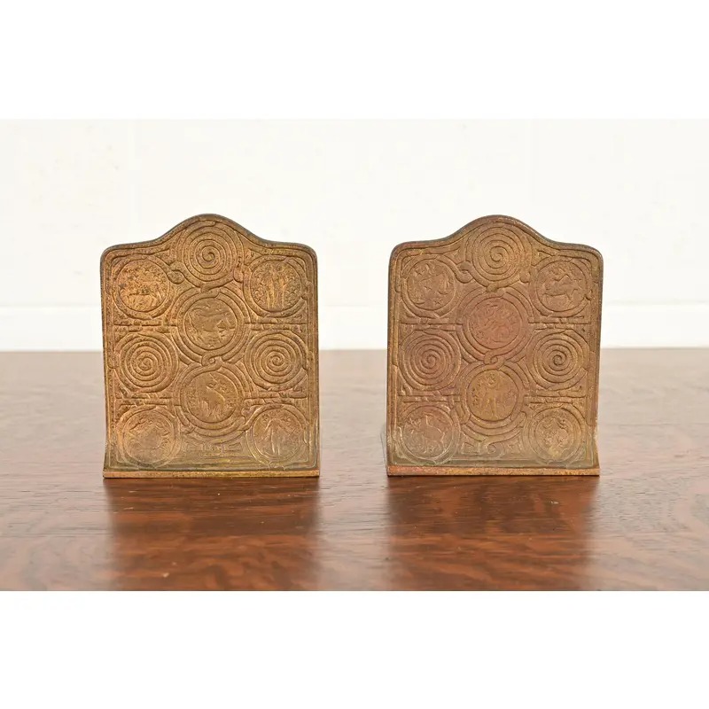 Tiffany Studios New York Zodiac Pattern Bronze Bookends, Circa 1910 - Image 2