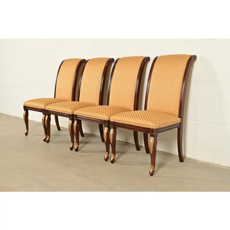 Baker Furniture Style Regency Carved Mahogany and Gold Gilt Dining Chairs, Set of Four - Image 3