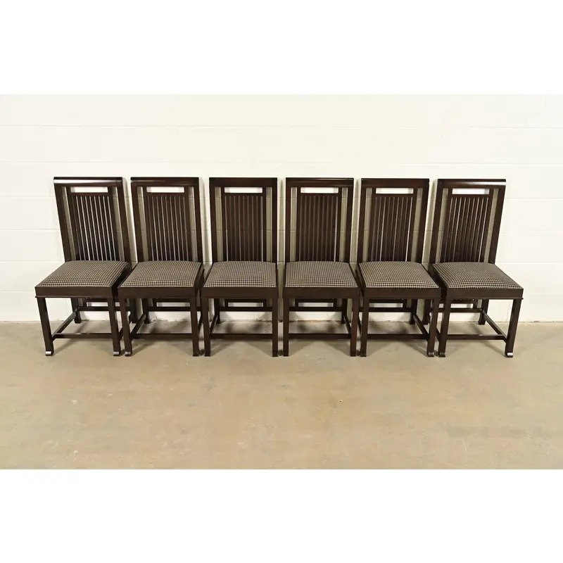 Frank Lloyd Wright for Cassina Arts & Crafts Dark Cherry Wood Dining Chairs, Set of Six - Image 3