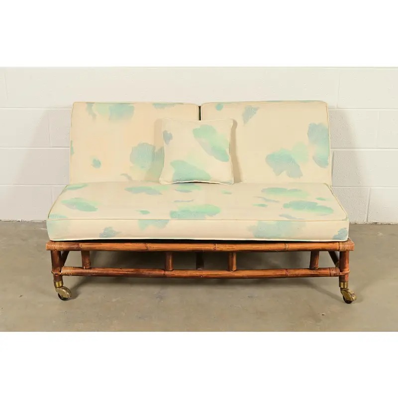John Wisner for Ficks Reed Mid-Century Hollywood Regency Bamboo Rattan Loveseat, 1950s - Image 3