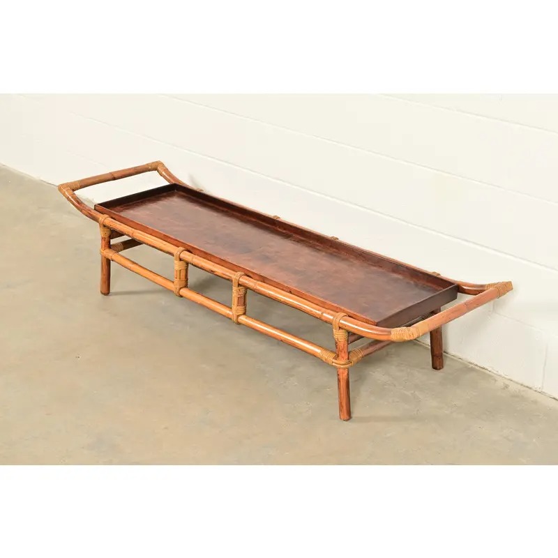 John Wisner for Ficks Reed Mid-Century Hollywood Regency Pagoda Coffee Table, 1950s - Image 3