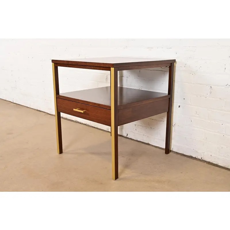 Paul McCobb for Calvin Furniture Linear Group Walnut Two-Tier Nightstand, Newly Refinished - Image 3