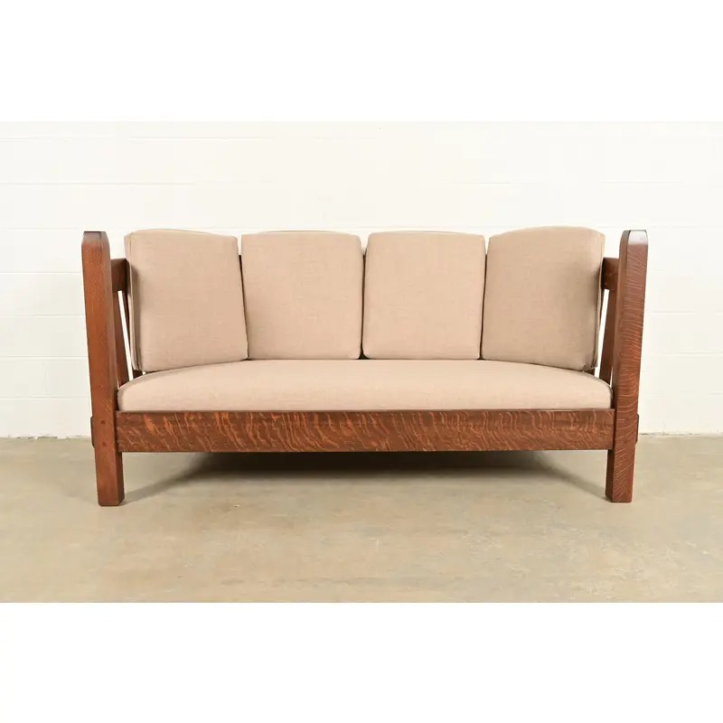 Stickley Brothers Antique Mission Oak Arts and Crafts Settle Sofa, Fully Restored - Image 3