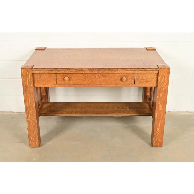 Stickley Brothers Style Antique Mission Oak Arts & Crafts Writing Desk or Library Table, Circa 1900 - Image 3