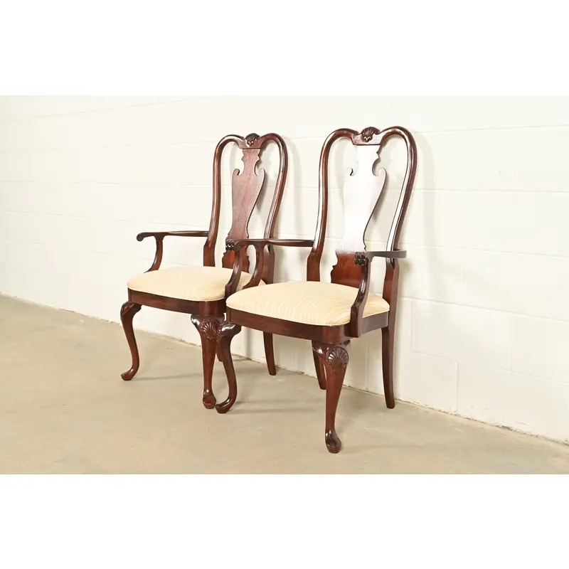 Thomasville Queen Anne Carved Solid Mahogany Armchairs, Pair - Image 3