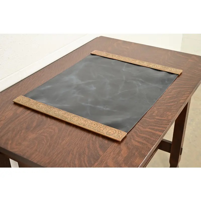 Tiffany Studios New York Zodiac Bronze Blotter Ends With Leather Desk Blotter - Image 3