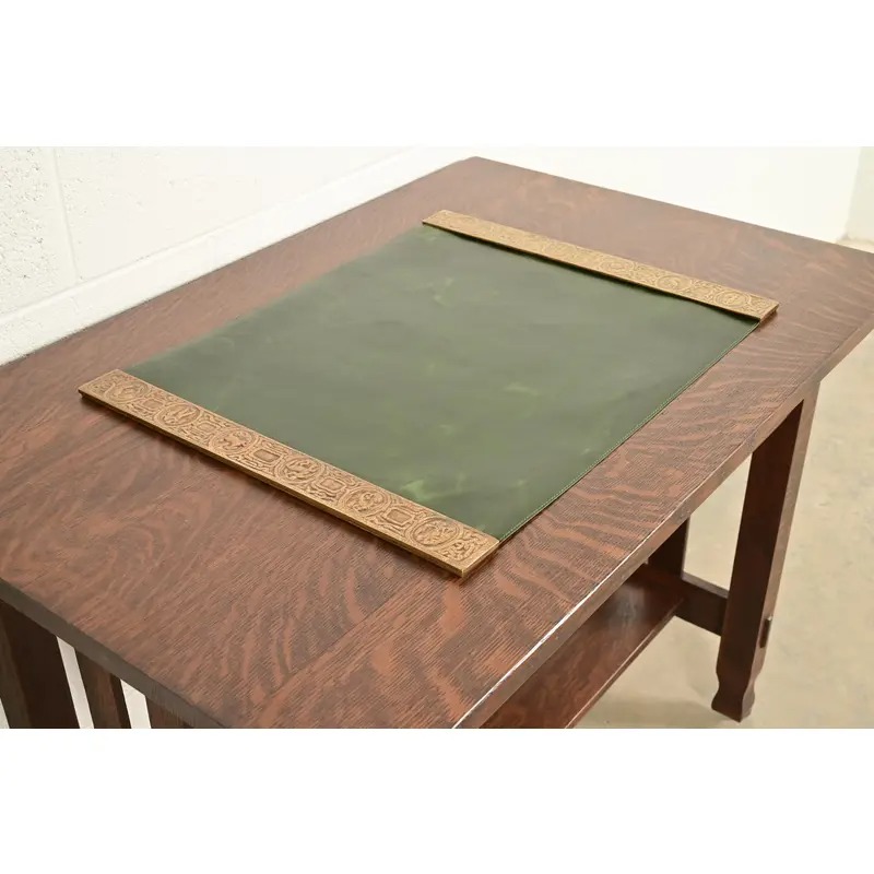 Tiffany Studios New York Zodiac Bronze Doré Blotter Ends With Leather Desk Blotter - Image 3