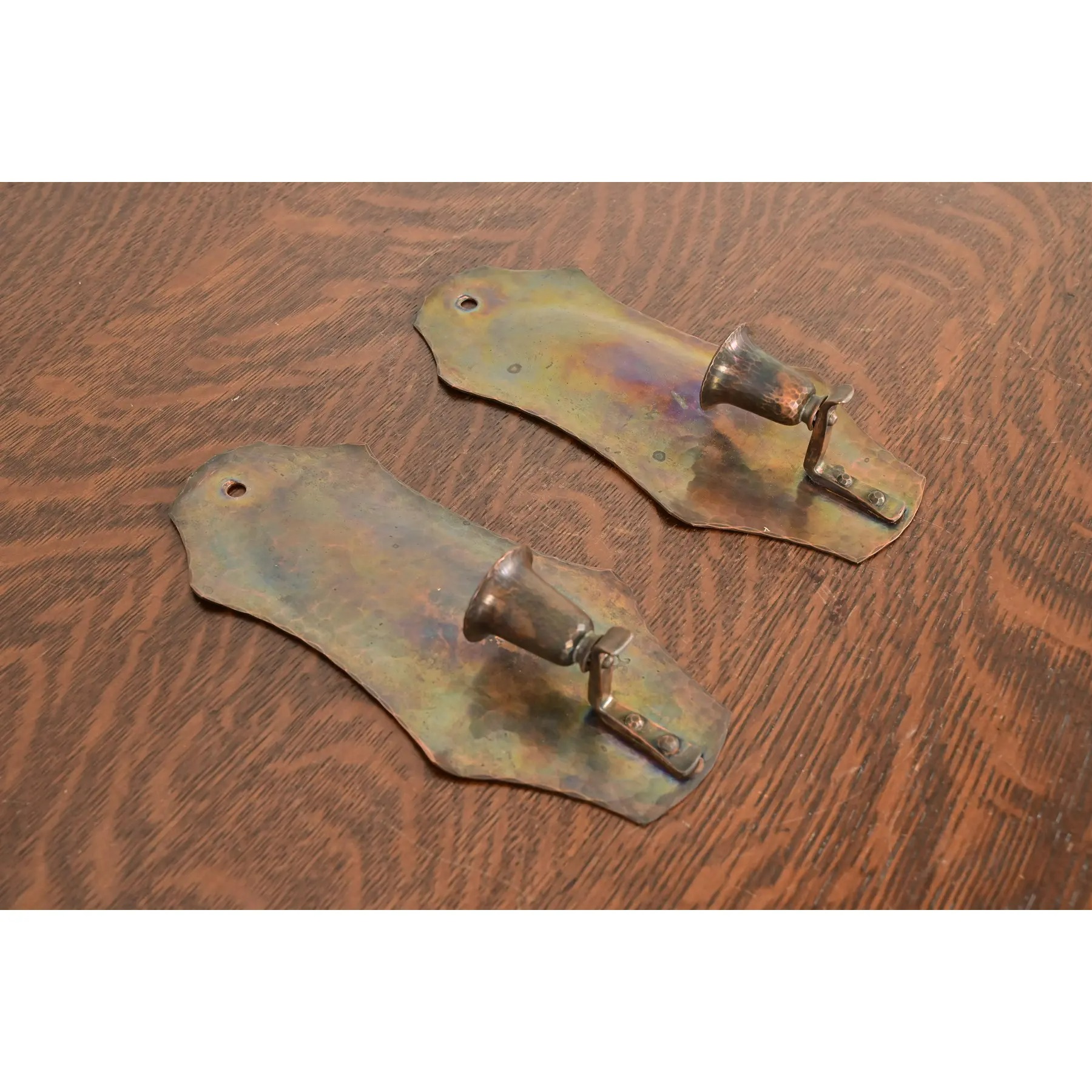 Arthur Cole for Avon Coppersmith Arts & Crafts Hammered Copper Candle Wall Sconces, Pair - Image 3