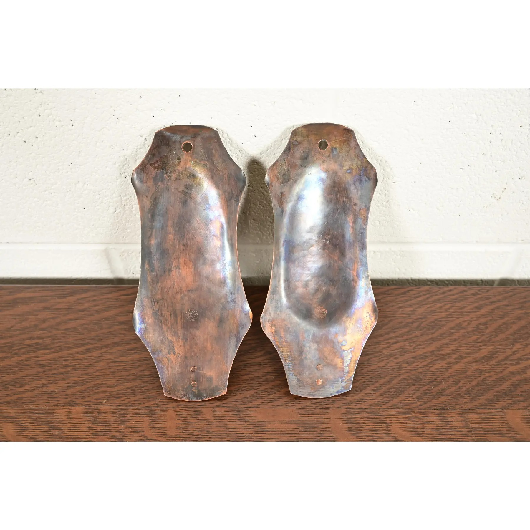 Arthur Cole for Avon Coppersmith Arts & Crafts Hammered Copper Candle Wall Sconces, Pair - Image 8